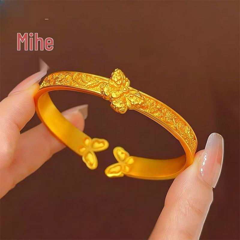 Элегантный открытый браслет с ручной резьбой, золотая бабочка и цветок