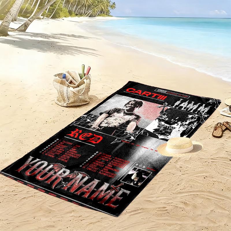 Name Custom Carti Print Beach Towel, Large Soft Quick Dry Towel for Beach Camping Swimming