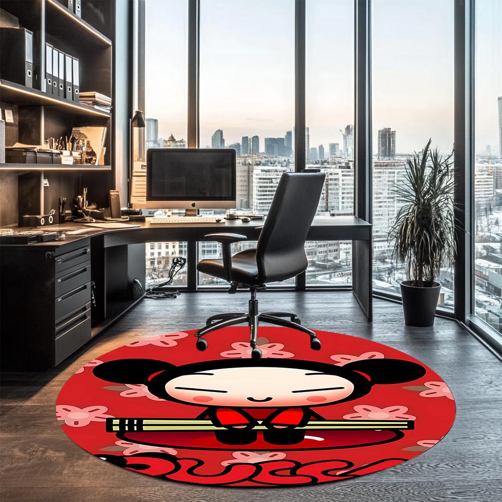 Pucca Printed Round Rug Carpet Chair Rug Area Rug Entryway Doormats,for Office Chair Living Room Bedroom Kitchen Room.