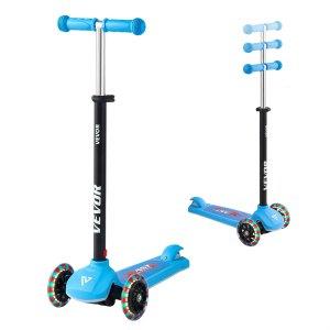 VEVOR Kick Scooter for Kids Ages 3+, 3-Wheel Toddler Scooter with Light-Up Wheels, Adjustable Height Handlebar, Wide Anti-Slip Deck