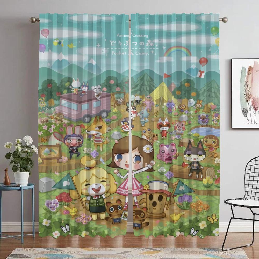 Animal Crossing Elegant Room Curtains 2 Pieces Home Interior Curtains for Living Room Partition Tulle for Bedroom Shades Curtain