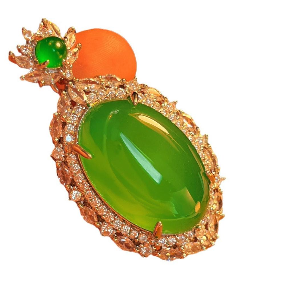Full Green Yang Green Natural Agate Green Chalcedony Pendant Female, Real Shot Fidelity