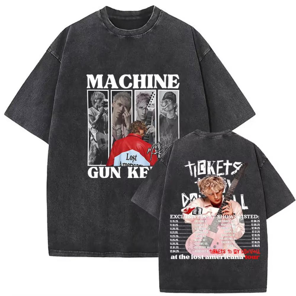 Vintage Washed MGK Lost Americana Tour Print Tshirts Men Women Harajuku High Quality Fashion Oversized Cotton T Shirt