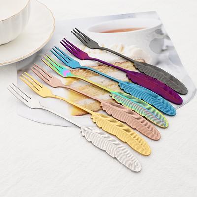 Bunte 304 Edelstahl Geschirr Gabel Kreative Feder Gabel Dessert Kuchen Obst Frok Kinder Mini Gabel Küche Besteck