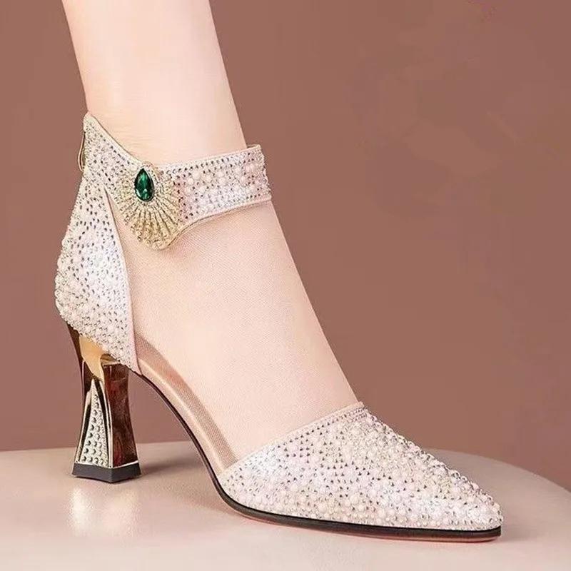 

Модные женские босоножки на высоком каблуке, модные сексуальные с острым носком, на высоком каблуке, дизайнерские женские сандалии, элегантная банкетная обувь для вечеринок для женщин 38 золотой