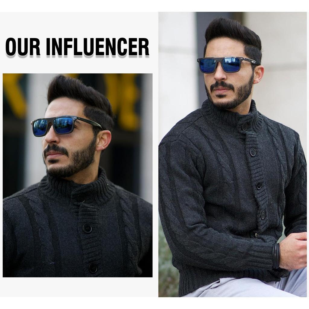 DUCO Polarized Full Carbon Fiber UV Wellington for Driving and 8325 Men's Sunglasses, Design, Protection, Style, Stylish, Fishing, (Black-Blue)