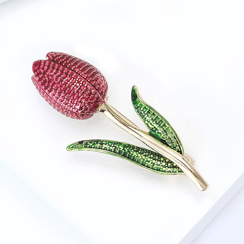 Women Tulip Enamel Flower Brooch Plant Style Pin for Jackets Sweater Wedding Party Accessories
