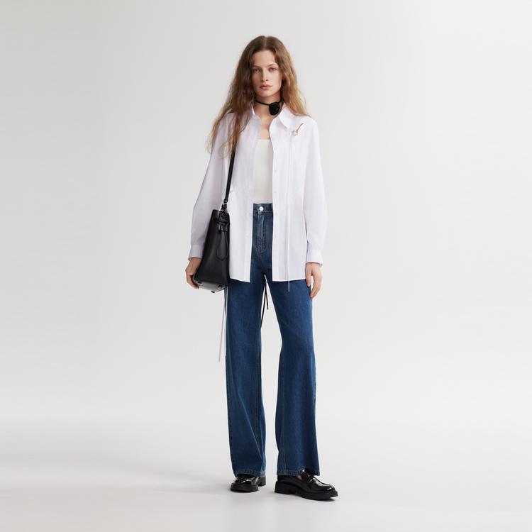ELLE French Design Solid Color Cotton High Waist Vintage Gradient Straight Leg Jeans Women Jeans Blue EQ49219
