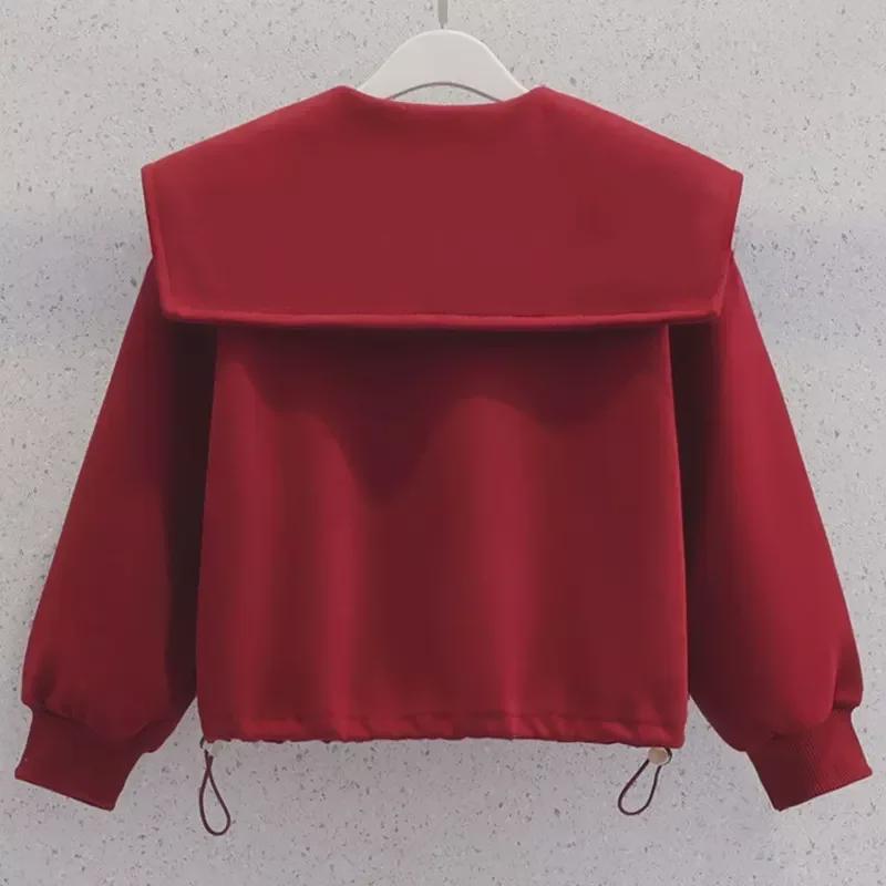 Pulover casual de primăvară pentru fete, stil colegial, cu mâneci lungi și guler păpușă