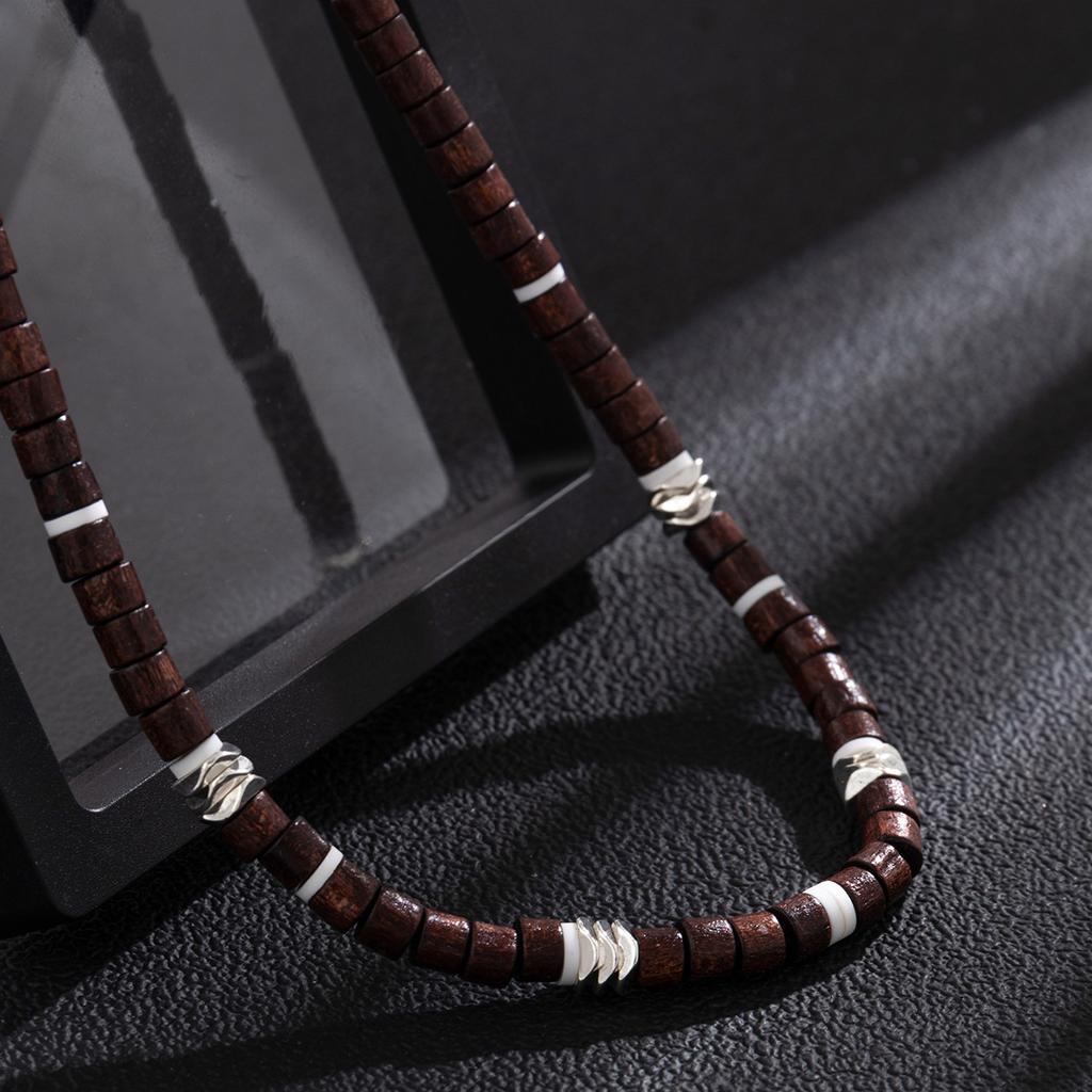 Wood Bead Splicing Necklace for Men Trendy High-End Bohemian Style Soft Ceramic Piece Collarbone Chain for Men