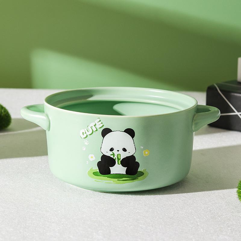 Milk Fufu High-value Panda Instant Noodle Bowl with Lid Cute Student Dormitory Instant Noodle Bowl Binaural Rice Bowl Soup Bowl