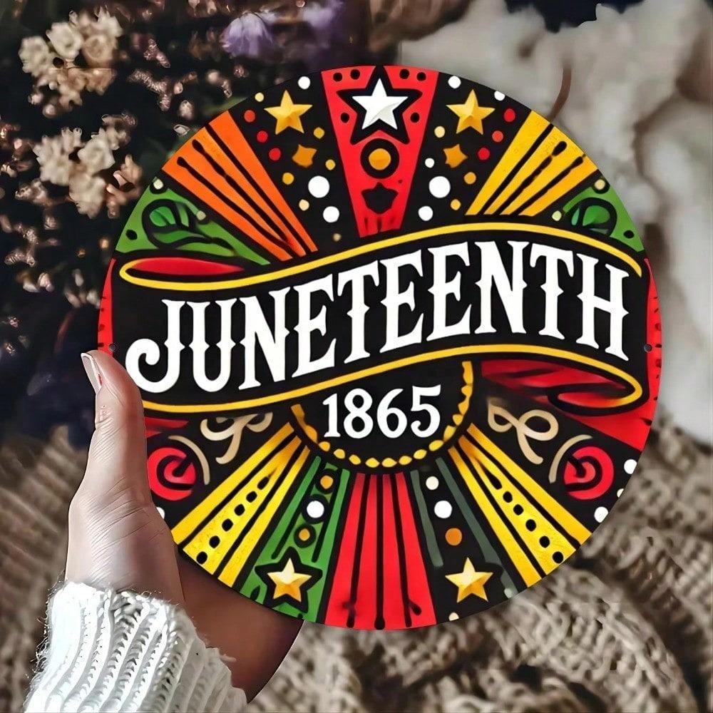 Vintage Round Metal Sign 1865 Juneteenth Commemorative Aluminum Plaque Home Wall Art Decor