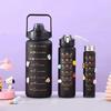 Water bottle summer large capacity water cup outdoor sports 1000ml portable gradual change color matte large kettle straw cup