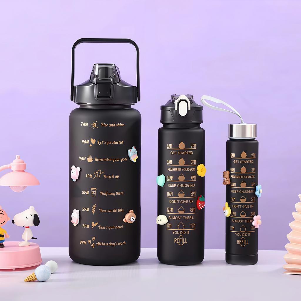 Water bottle summer large capacity water cup outdoor sports 1000ml portable gradual change color matte large kettle straw cup
