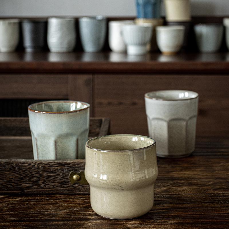 Vintage-Style Ceramic Handleless Teacup Set – Japanese-Inspired Rustic Coffee & Water Cups
