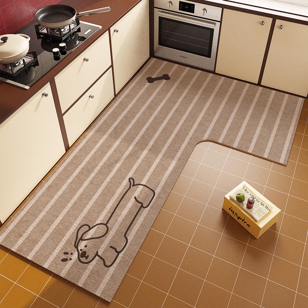 Floor Mat For Kitchen Non-Slip Waterproof Oil-Proof Carpet Cute Paw Pattern Leather Rug L-Shaped Home Decoration Mats