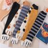 Kurze/lange flauschige warme Bettsocken, kniehoch, für den Winter, schwarze Pfote, Katze im Hut, weich