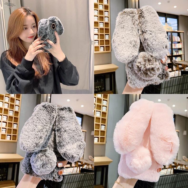 JAVY Plush Rabbit Cute Warm Phone Case Fur Cover For Iphone 17 Pro Max 16 16e 15 14 13 12 11 X XR XS 13 Mini Furry Fluffy Cover