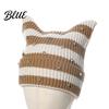 Cozy Headwear for Crochet Headgear Women Girls Ear Hat Girls Cat Striped Slouchy Retro Style