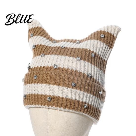 Cozy Headwear for Crochet Headgear Women Girls Ear Hat Girls Cat Striped Slouchy Retro Style