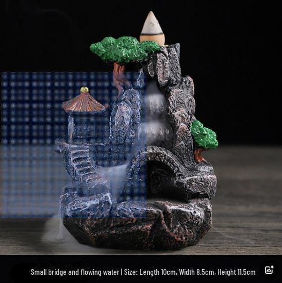 Creative Resin Backflow Incense Burner - Mountain Stream Design, for Sandalwood and Agarwood, Indoor Home Décor