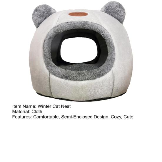 Cute Cat Cave Bed Cozy Pet Bed with Bear Ears Non-Slip Bottom Winter Cat Nest with Removable Washable Cushion for Indoor Cats Puppies