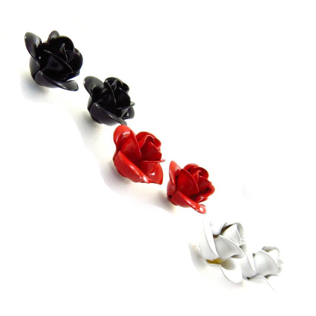 Les Trésors De Lily [J6695] - 3 Pairs of 'Rosa Romantica' Earrings Black Red White