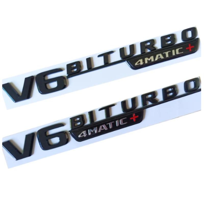 

Glossy Black Metta Black Chrome Emblem for Mercedes Benz V6 BITURBO 4matic+ Car Styling Fender Badge Double Turbo Sticker матовый черный