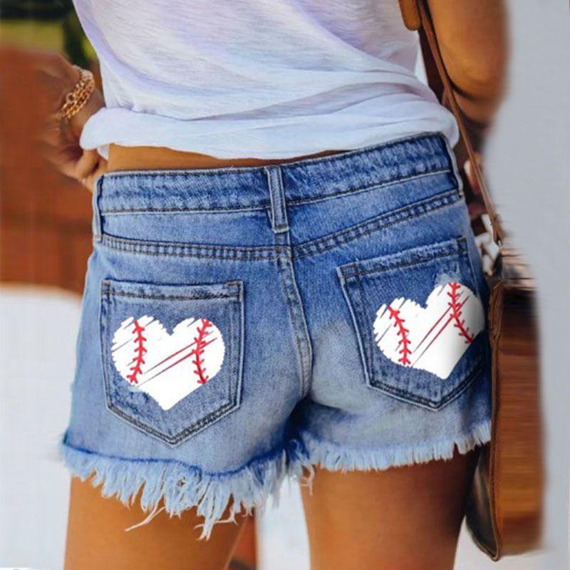 European and American Ripped Tassel Denim Straight Buckle Shorts Ripped Fringed Washed Denim Shorts