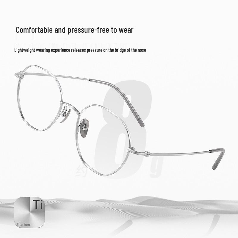 Polygonal Silberne Brille im koreanischen Stil für kurzsichtige Frauen, Ultra-Leichter Rahmen aus reinem Titan, Ideal für runde/eckige Gesichter, Modell 18080.