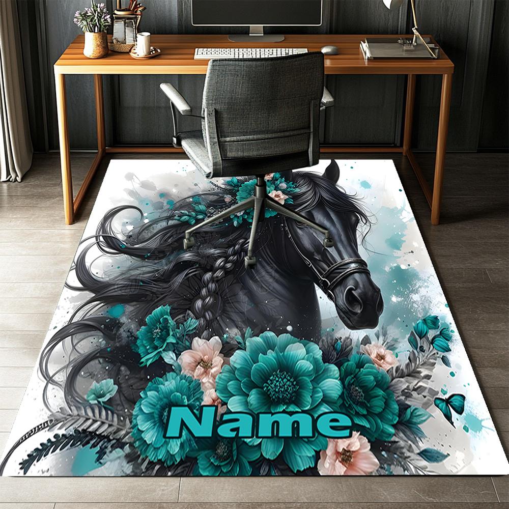 Custom Name Horse Printed Carpet,Rug for Office Chair Living Room Bedroom Kitchen Room Decor Gifts.
