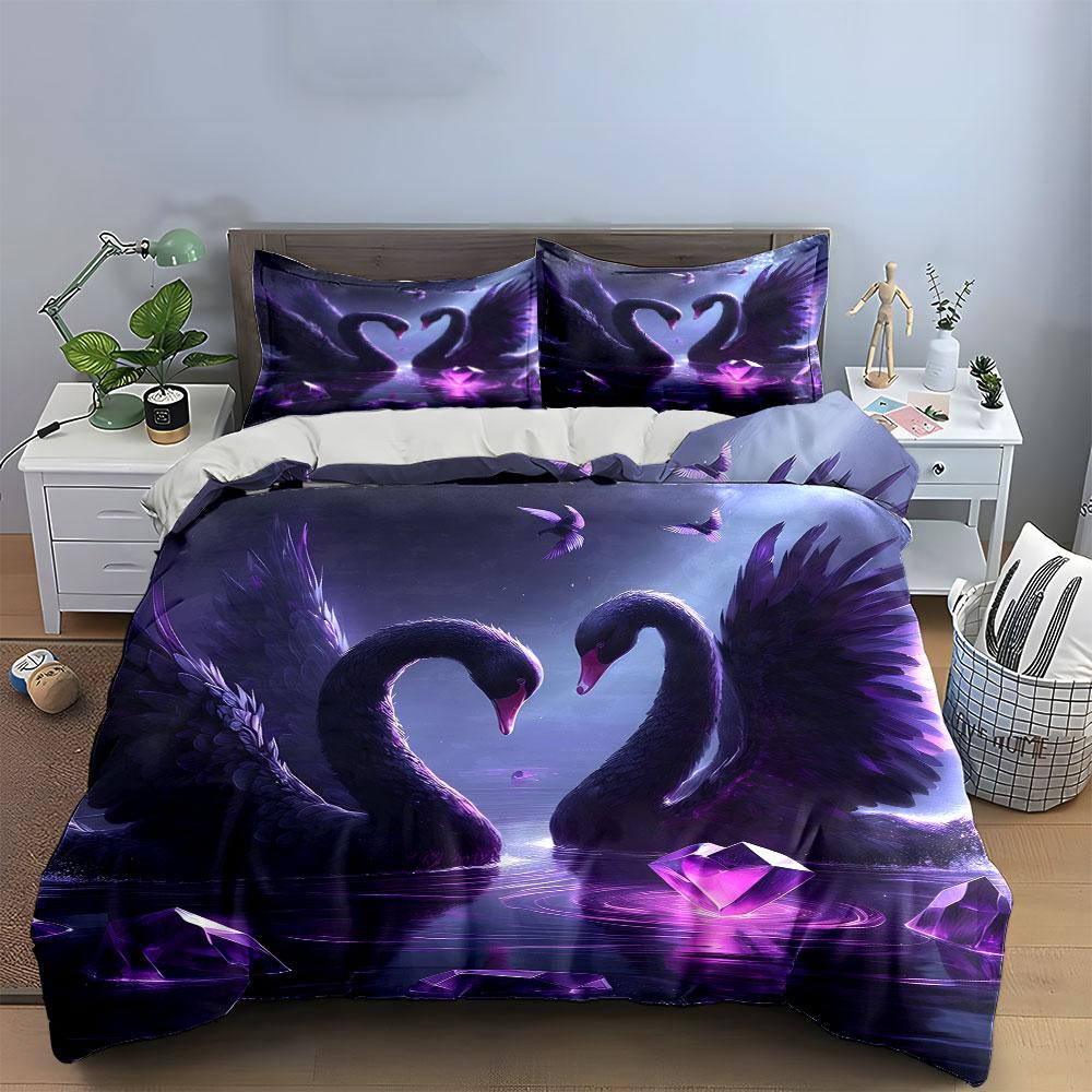 Elegant Swan Crystal Decor Set Multiple Sizes Kid'S And Adults' Bedroom Exquisite 3Pc Bedding Set, Gift