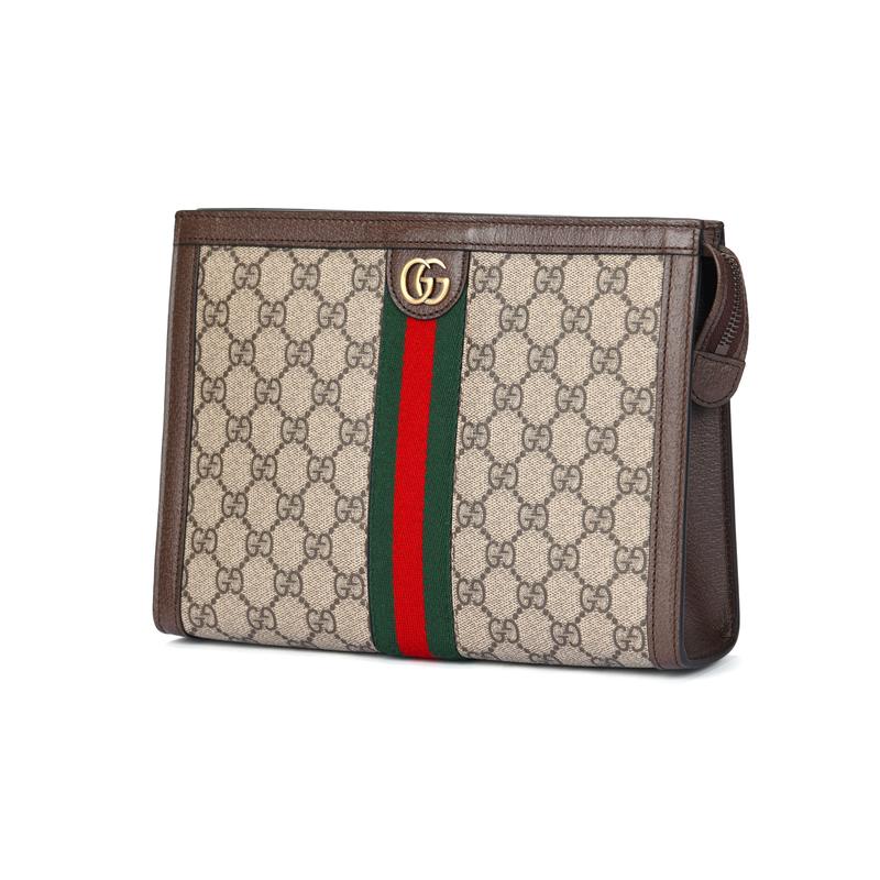 Gucci Ophidia Distressed Presbyopic Double GLogo Canvas Clutch Bag Men's Ebony/brown