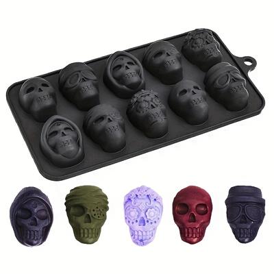 1 Piece 10 Even Skull Silicone Chocolate Mold Jelly Pudding Candy Ice Grid Mold, Fondant Cake Decorative Mold Baking