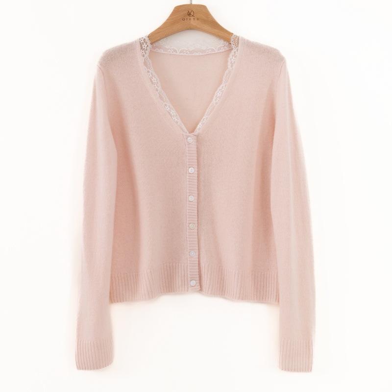 

Мягкий восковой и приятный к коже, кардиган из шерстяного трикотажа с кружевной вставкой на воротнике, женское осеннее новое ленивое свободное пальто L розовый