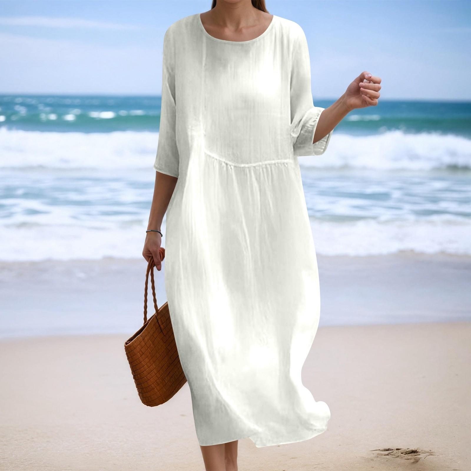 

Женское модное однотонное платье свободного кроя с круглым вырезом и рукавом три четверти XXL белый