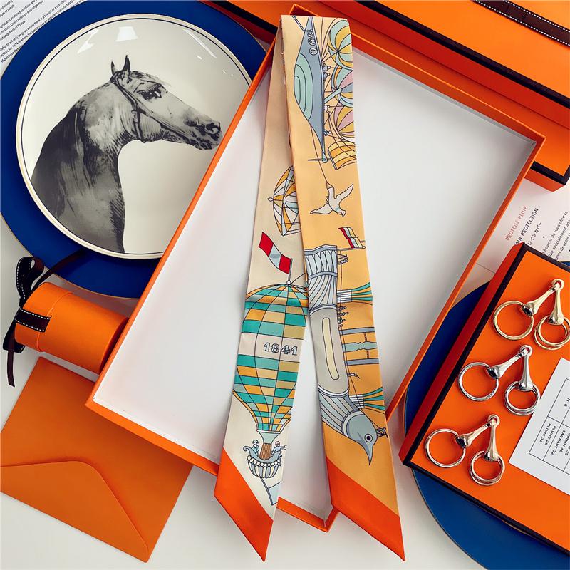 Cachecol de Seda 100% de Alta Qualidade Marca de Luxo Mulheres Faixa de Cabeça Faixa de Cabelo Foulard Gravata Lenço de Pescoço Cachecóis Skinny Acessórios