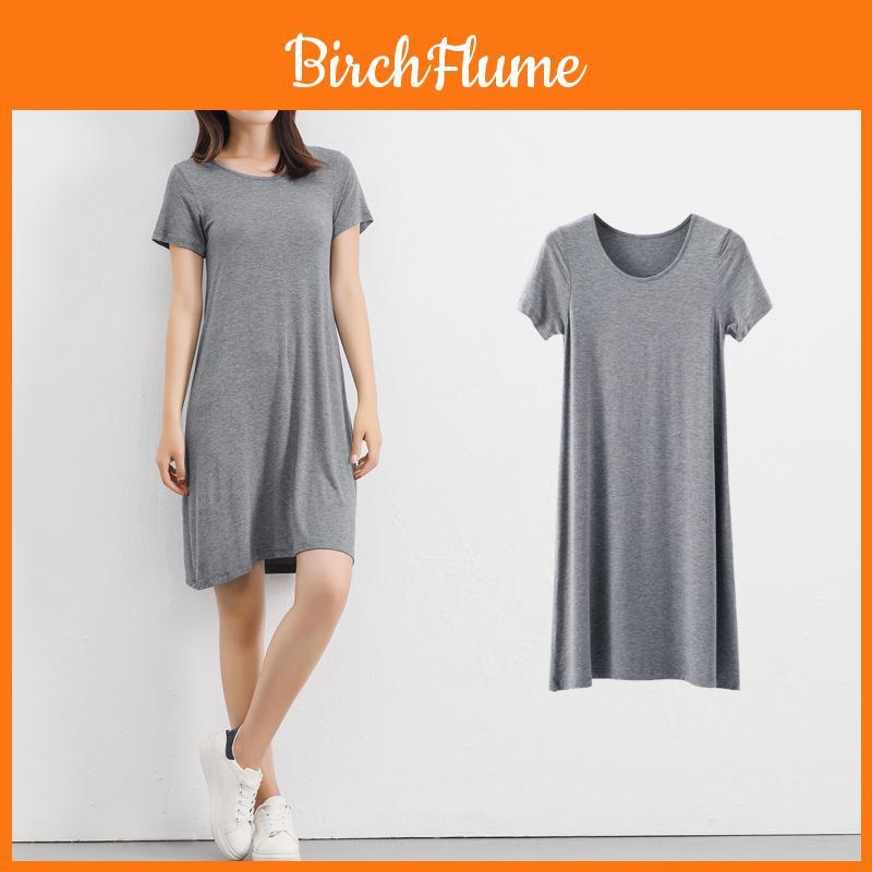 Women's Summer Short Sleeve Casual Sundress Tops Mini T-shirt Dress In Vibrant Modal