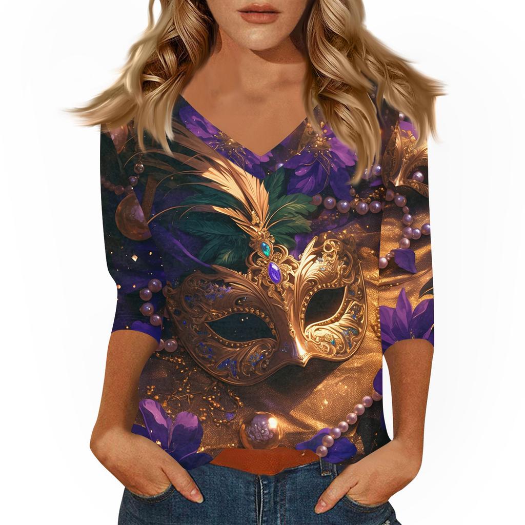 Dámské tričko s potiskem 3/4 rukáv denní víkendová móda základní véčkový výstřih běžný top