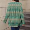 Women's Plus Size Fashion Printed Casual Pleated Round Neck Long Sleeve Top