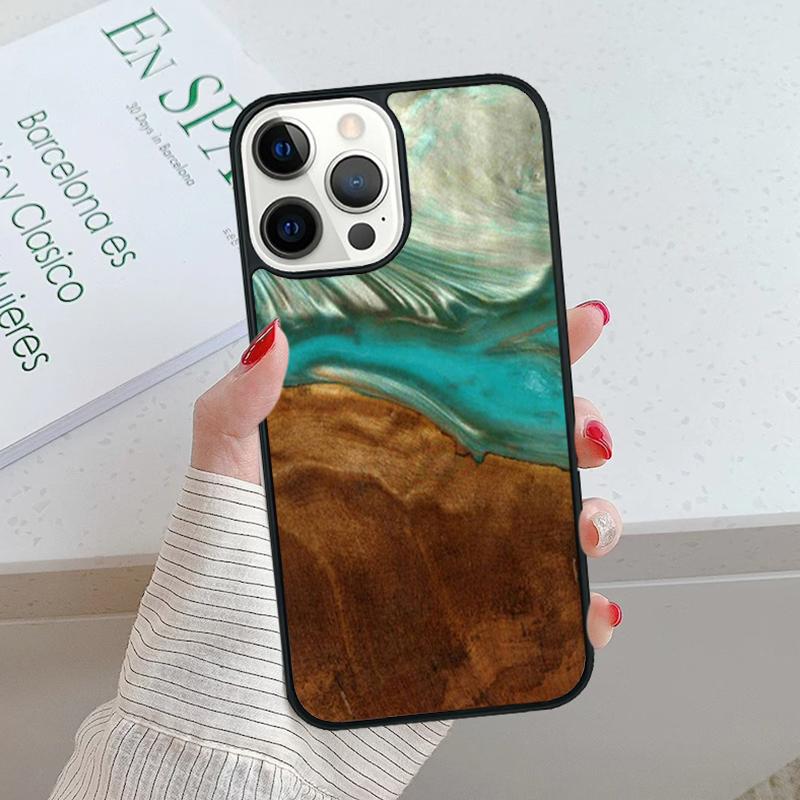 Wood Resin Marble Printed Soft Rubber Phone Case For iPhone 17 Air 15 16 16e 14 13 12 11 Pro Max Coque PLUS fundas cover