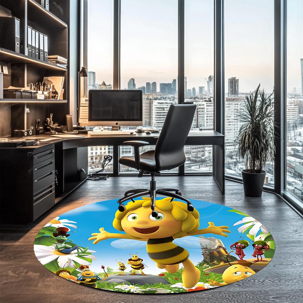 Maya the Bee Printed Round Rug Carpet Chair Rug Area Rug Entryway Doormats,for Office Chair Living Room Bedroom Kitchen Room.