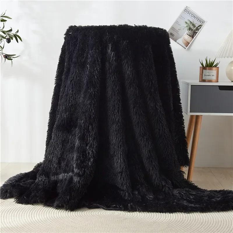 Modern And Simple Mink Fur Long Hair Blanket Four All Season Universal Multifunctional Solid Color Thick Blanket For Bed Couch