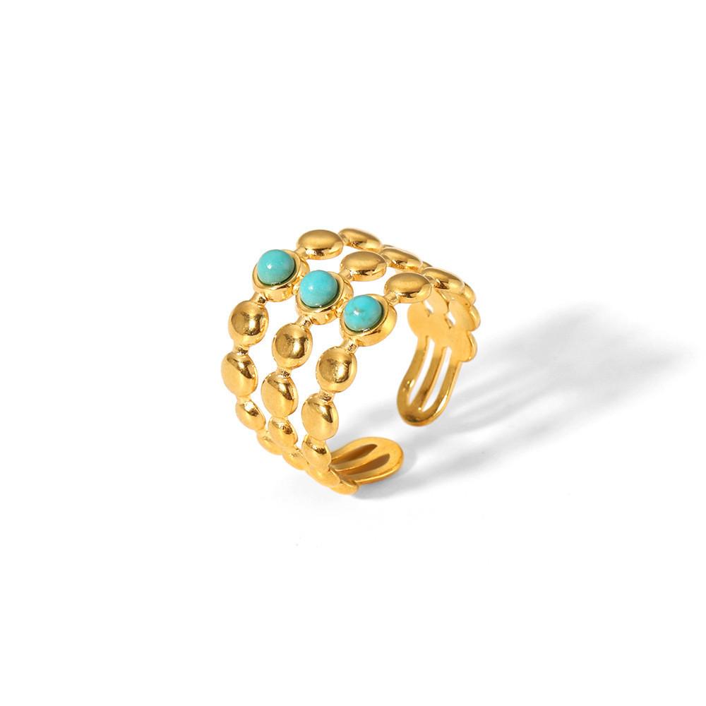 Geometric Ushaped Titanium Steel Ring With Turquoise Stones For Stylish Women Style F