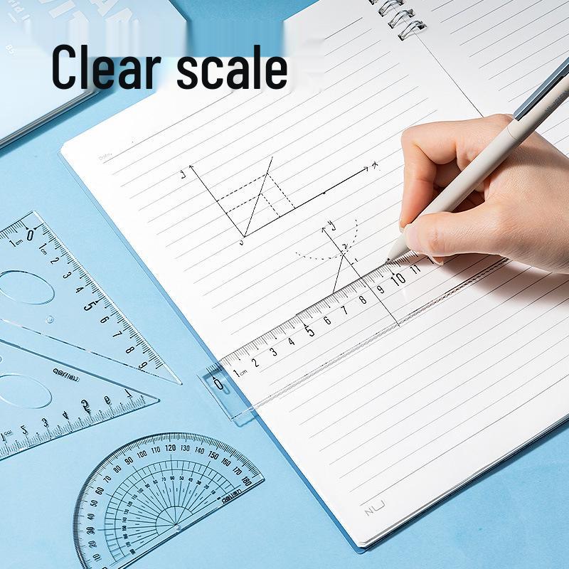 Deli 79530 Student Geometry Set: 4-Piece Transparent Rulers & Protractor