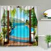 Ocean Scenery Shower Curtains Ldyllic Building Flower Plant Spring Landscape Bathroom Curtain Waterproof Fabric Bathtub Screen