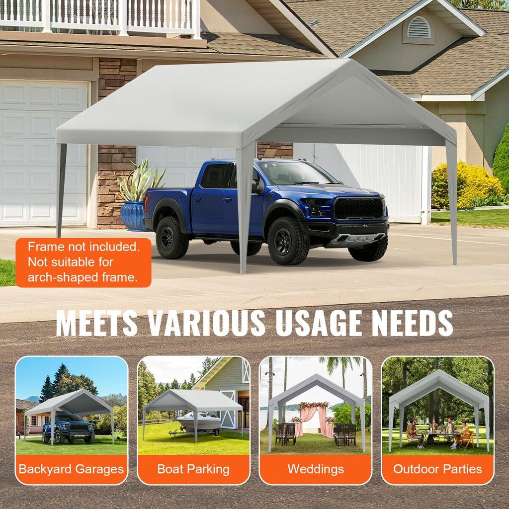 Carport Replacement Canopy Cover 12 x 20 ft, Garage Top Tent Shelter Tarp Heavy-Duty Waterproof & UV Protected, Easy Installation with Ball