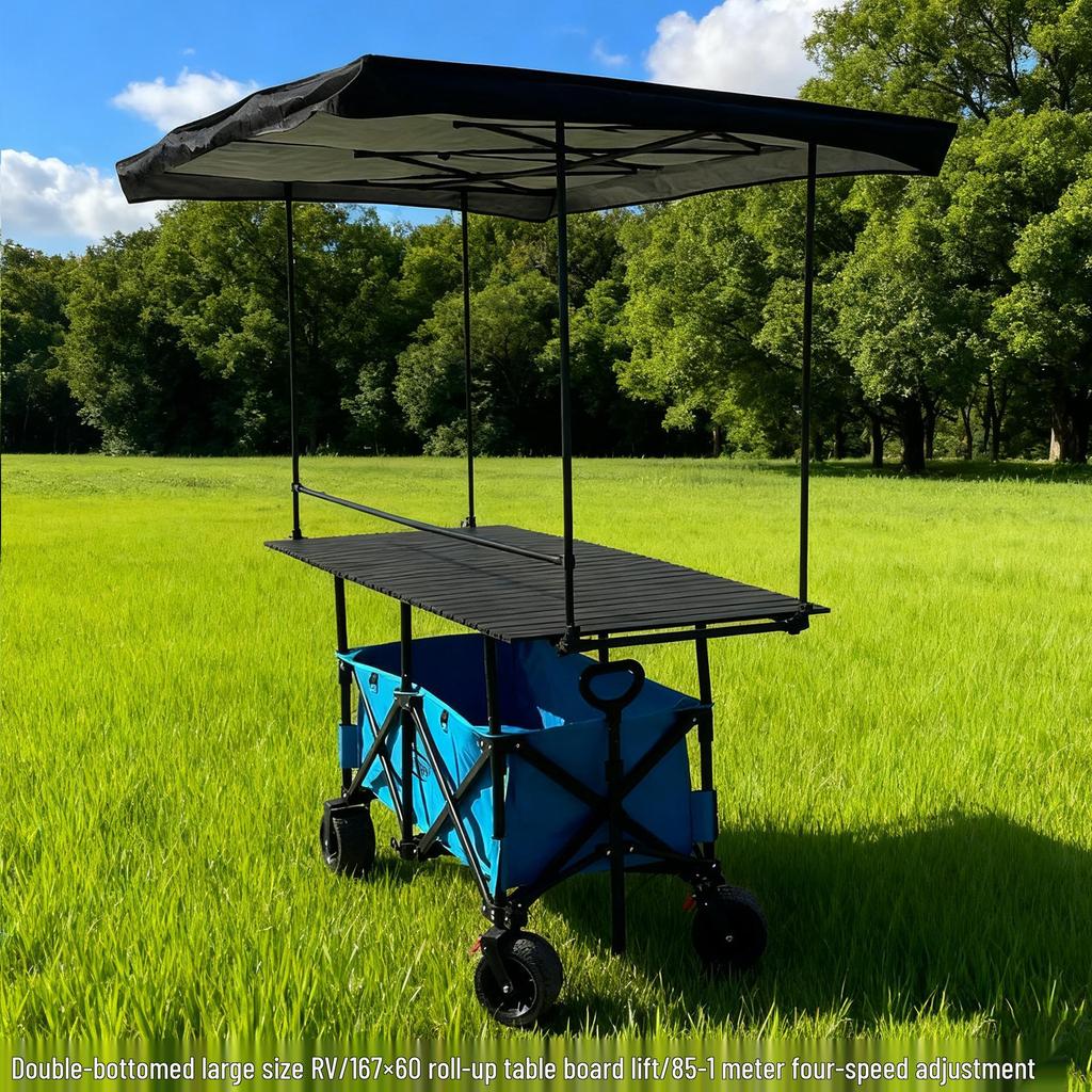 Folding Outdoor Food Cart Camper with Sunshade Canopy