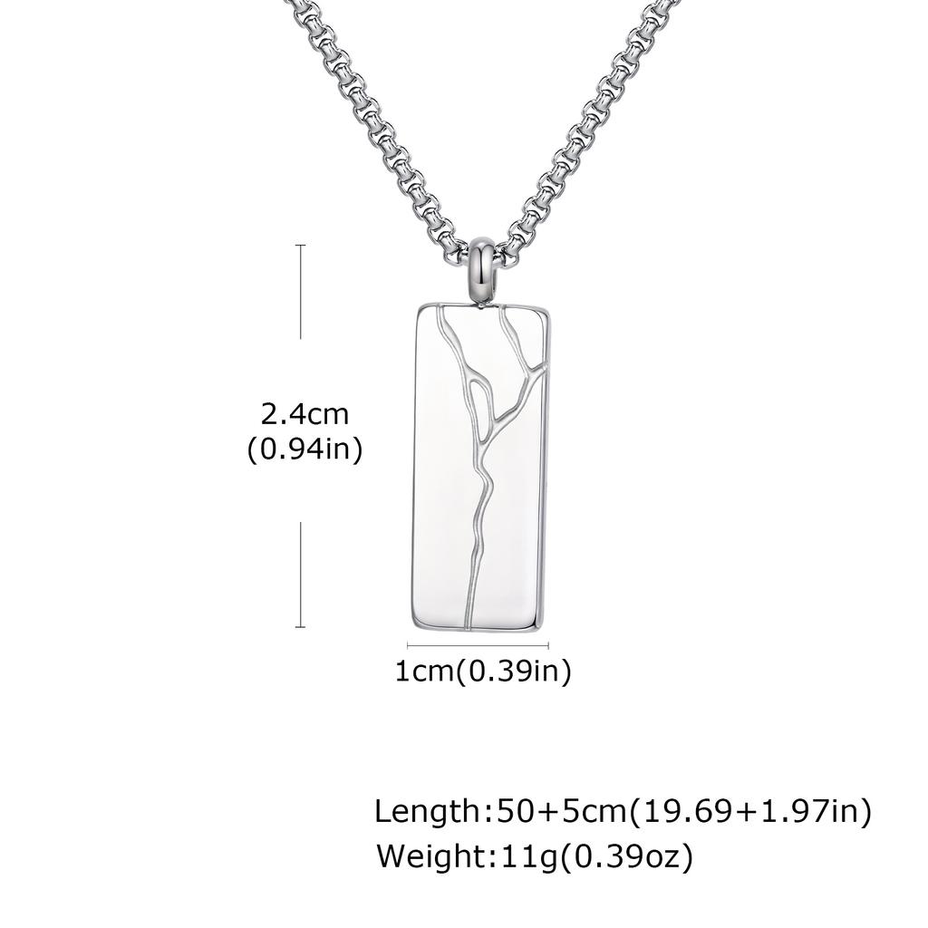 Stylish Crack Square Pendant Necklace for Men,Trend Stainless Steel Vertical Pendant,Jewelry Gift for Husband Dad Son