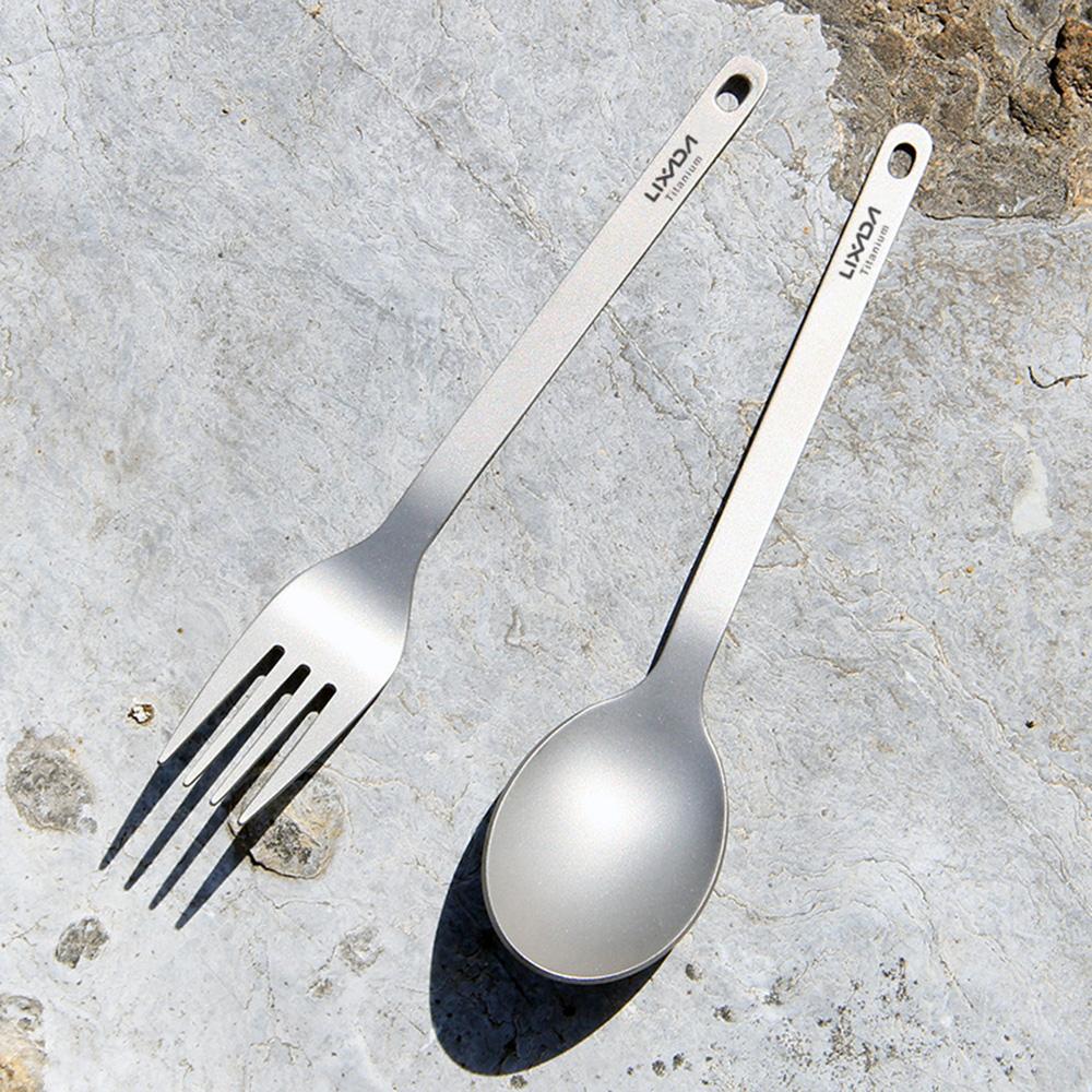 Легкая титановая вилка и ложка Lixada — фото 6